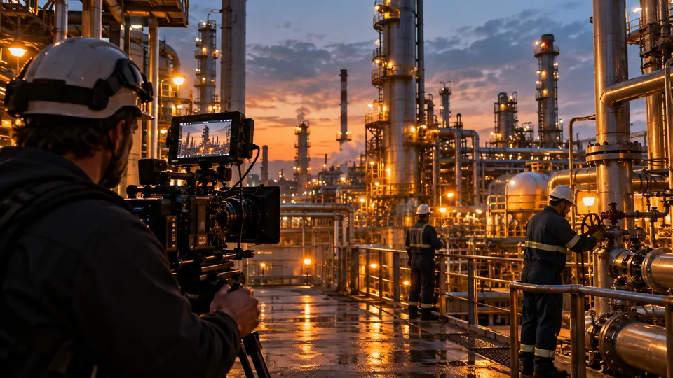 Съёмочный процесс на нефтеперерабатывающем заводе